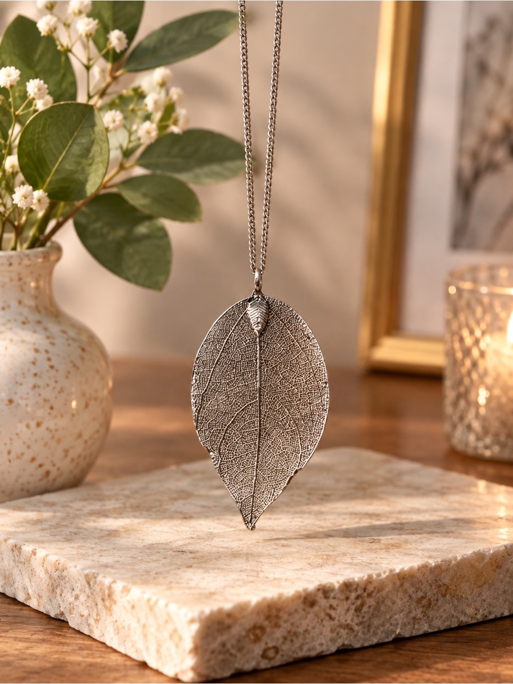 Silver Leaf Pendant Necklace